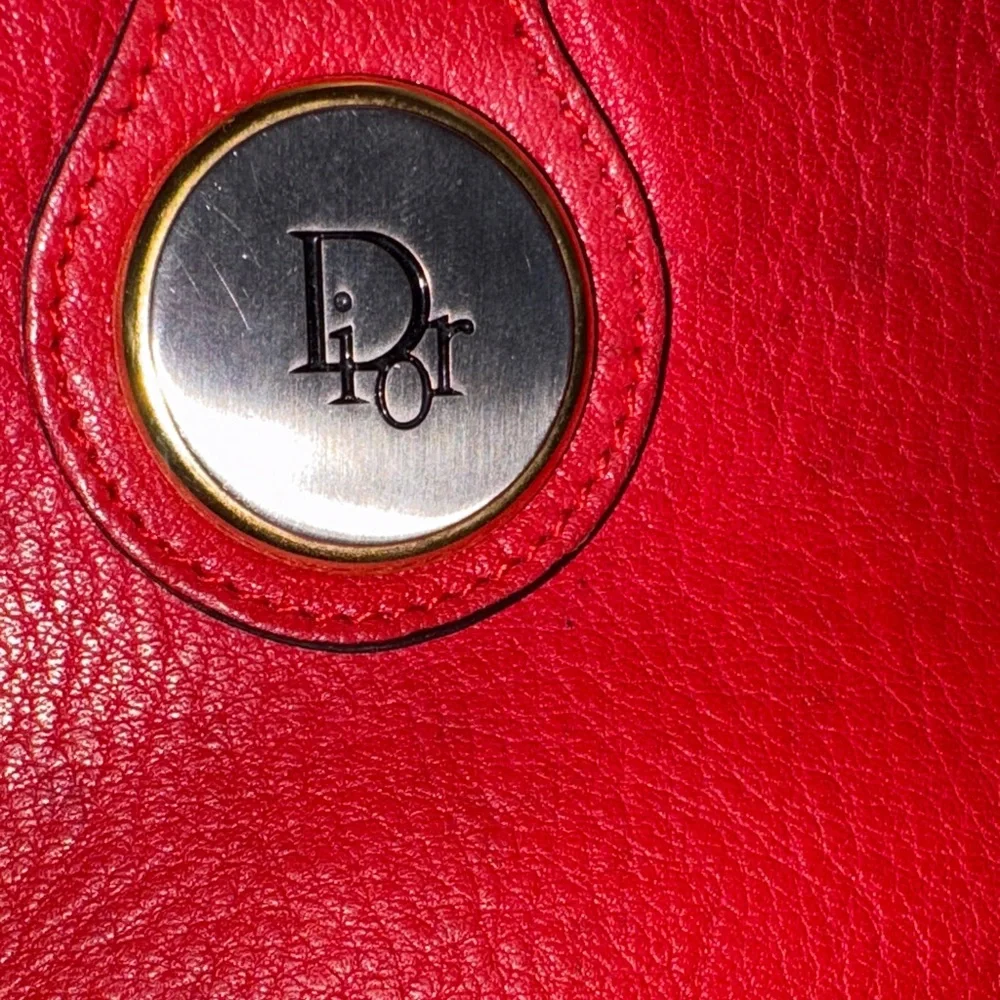 Vintage Dior Red Leather Crescent Crossbody with Gold Logo Medallion - Picture 5 of 14
